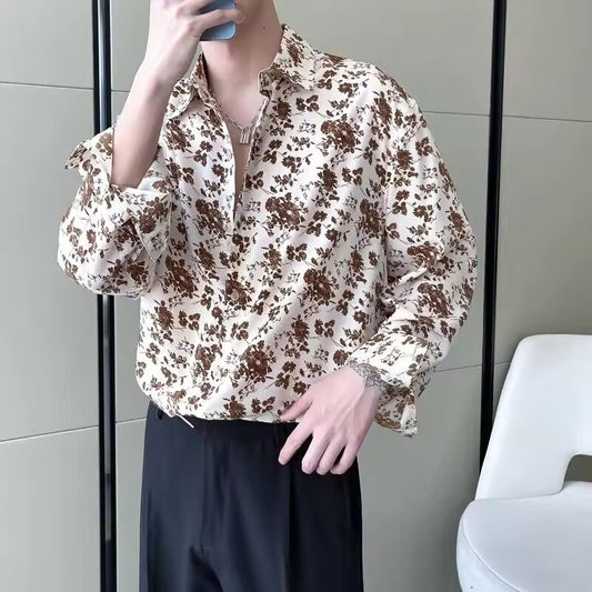 Printing Shirts Floral Loose Temperament Fashionable Button Man Spring Summer Turn-down Collar Handsome Men's Clothing 2023