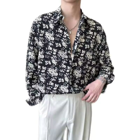 Printing Shirts Floral Loose Temperament Fashionable Button Man Spring Summer Turn-down Collar Handsome Men's Clothing 2023
