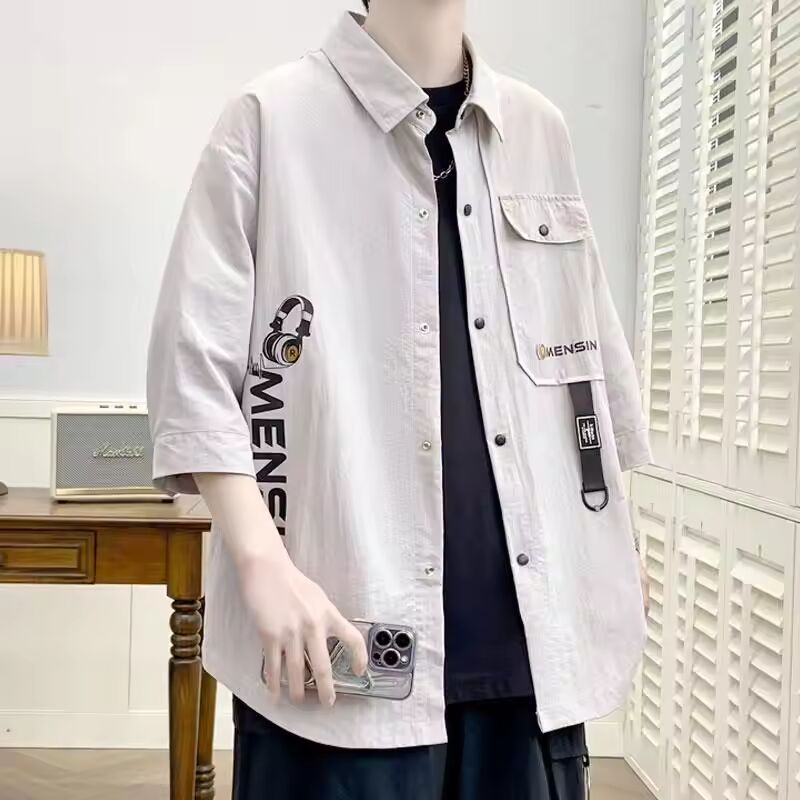 Youth Workwear 2024 New Patchwork Square Collar Button Pocket Fashion Solid Color Loose Casual Seven Quarter Sleeve Shirts